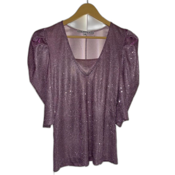Puffy Sleeve  Purple Glitter Top - Picture 2 of 2